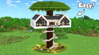 Minecraft: How to Build Modern Tree House Tutorial (Easy to Follow) #1 - Interior in Description!