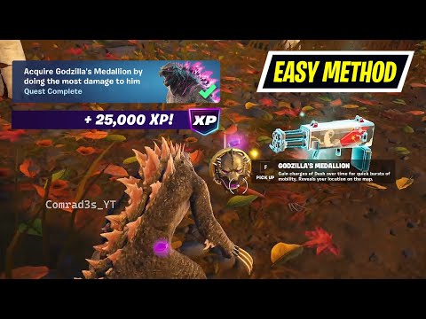 How to Easily Complete Acquire Godzilla's Medallion by doing the most damage to him Fortnite