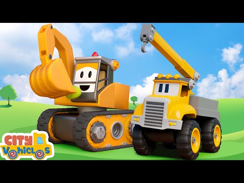 Construction Vehicles bulldozer, tractor & dump truck bring  elephant & build corrals for them.