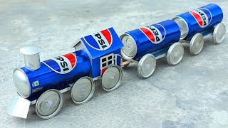 How to Make Pepsi Can Train 🚆 Car at Home - DIY DC Motor Toy Train with Soda Can