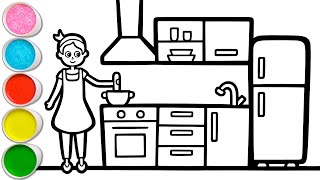 Gambar Dapur Hangat dan Nyaman Menggambar, Melukis, Mewarnai 🥣🥄 Menggambar Mudah untuk Anak #397