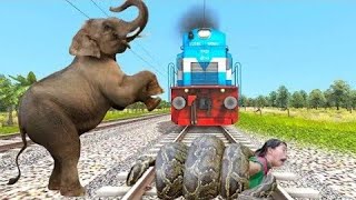 September 01, 2025 Giant ELEPHANT vs TWO TRAINS | Stops the train | BeamNG.Drive – Train Simulator
