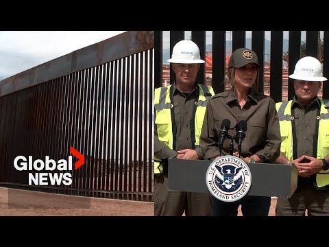 YouTube video thumbnail: US-Mexico Border Wall Will Be Painted Black to Make it "Harder for People to Climb": Kristi Noem