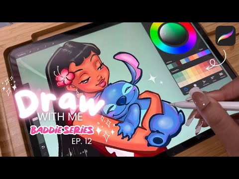 Drawing Lilo and Stitch in My Style! | Sketch and iPad Procreate | Baddie Series Ep.12