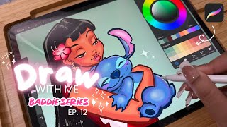 Drawing Lilo and Stitch in My Style! | Sketch and iPad Procreate | Baddie Series Ep.12