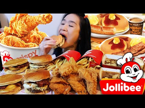 MASSIVE JOLLIBEE BREAKFAST MUKBANG! Pancake Sandwich, Yum Burger, Burger Steak & Chickenjoy ASMR