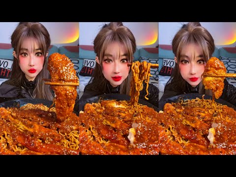 ASMR MUKBANG NOODLES WITH CHICKEN | EATING FIRE NOODLES SPICY FOOD CHALLENGE