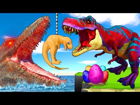 Epic Tyrannosaurus Rex vs Mosasaurus in Jurassic World Dinosaur Pro 8 SuperHero Team JinPato_TV
