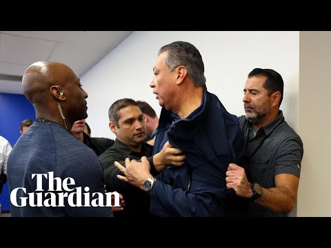 YouTube video thumbnail: California Senator Alex Padilla Forcibly Removed From Kristi Noem LA Press Conference