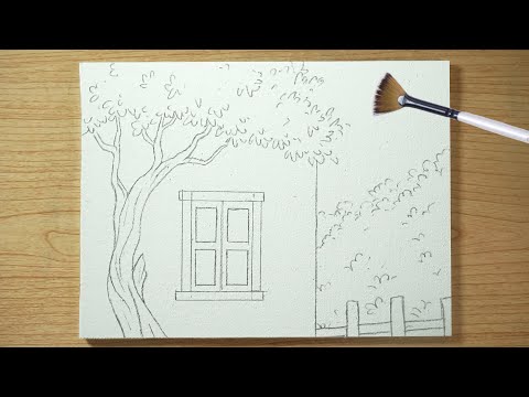 Cozy Cottage Window with Wisteria Tree/ Satisfying Acrylic Painting 🌿🏠