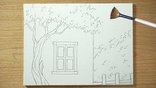 Cozy Cottage Window with Wisteria Tree/ Satisfying Acrylic Painting 🌿🏠