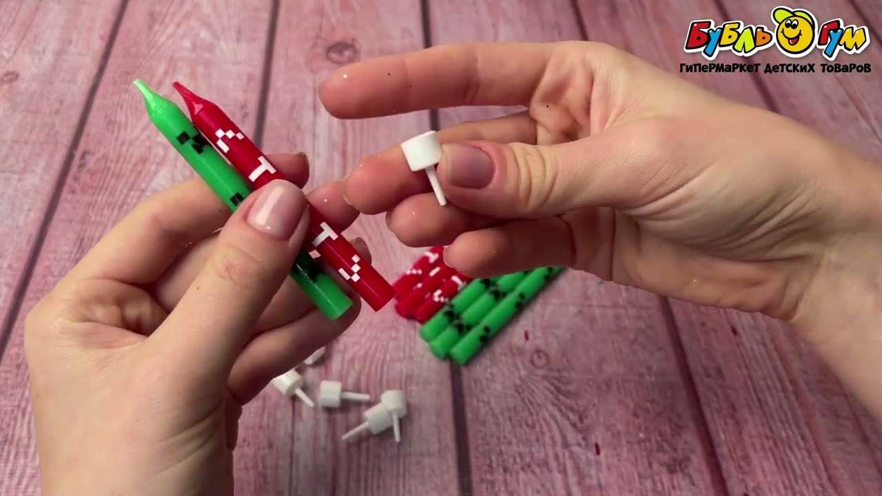 Свечи Пиксели с держателями 8шт 8см - видео