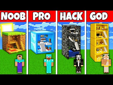 Minecraft Battle: NOOB vs PRO vs HACKER vs GOD! INSIDE BLOCK HOUSE BUILD CHALLENGE in Minecraft