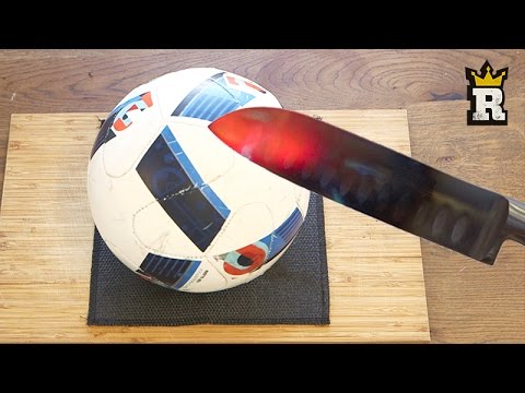 EXPERIMENT Glowing 1000 degree KNIFE VS FOOTBALL