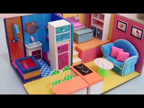 Building A Cardboard Mini House in PINK, Blue and Yellow