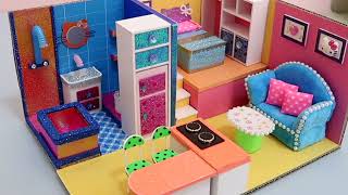 Building A Cardboard Mini House in PINK, Blue and Yellow