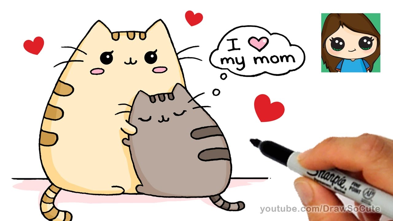 How to Draw Mother's Day Pusheen Cat Easy