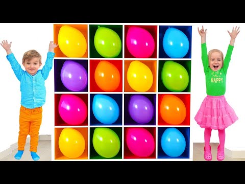 Colors Challenge with Balloons + More Nursery Rhymes & Kids Songs by Katya and Dima