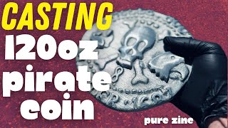 120 OZ Pirate Coin Casting - 5 Minute Melt - BigStackD Pure Zinc - ASMR Metal Melting