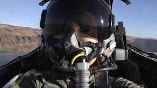 F-15E Strike Eagles flying over Mountain Home Air Force Base and the surrounding area.