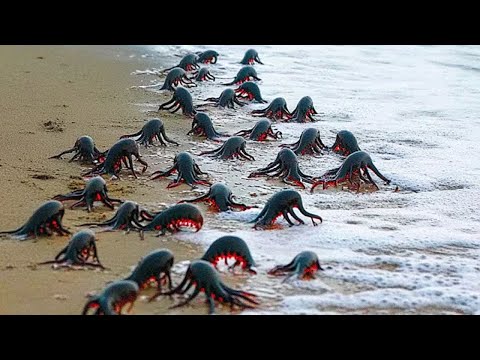 UMA CÂMERA CAPTUROU CRIATURAS BIZARRAS RASTEJANDO PARA FORA DO OCEANO E ENTÃO ISSO ACONTECEU