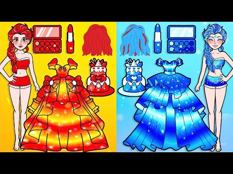 [🐾paper diy🐾] Fire Princess vs Frozen Princess Transformation Dress Up Challenge - Rapunzel Family