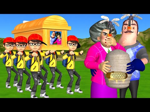 Scary Teacher 3D Nick Troll Black Bee Sting Miss T and Hello Neighbor with Coffin Dance