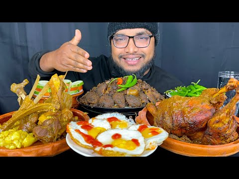 SPICY HANDI CHICKEN CURRY, HANDI OILY MUTTON CURRY AND MUTTON BOTI CURRY WITH RICE MUKBANG EATING