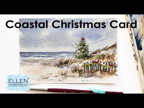 Watercolor Coastal   Christmas Card