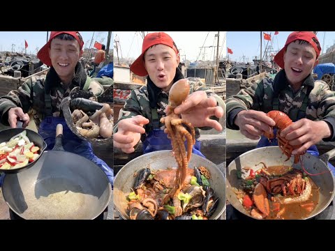 Fisherman Dagang cooked conch, lobster, scallop, octopu, scallop, squid, prawn, mantis shrimp#yummy