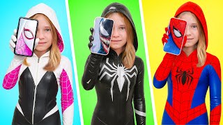 Superhero kids save the day in superheroes costumes