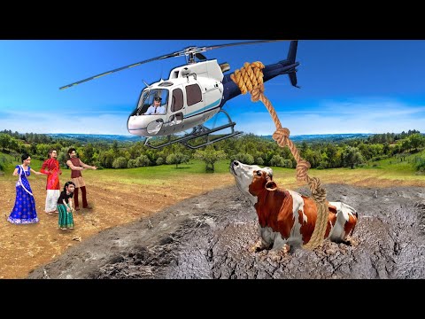 Helicopter Amazing Rescue Cow Stuck in Mud Hindi Kahaniya Hindi Stories New Hindi Moral Stories