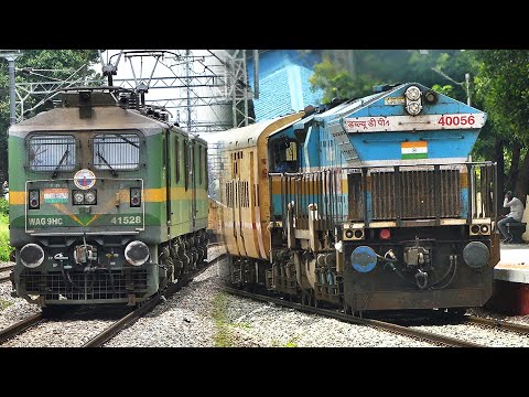 DIESEL - ELECTRIC CROSSING !! LONG HOOD EMD and WAG 9 Twins | Indian Railways