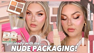 full face of NUDE makeup products challenge 🧋 GRWM (packaging challenge)