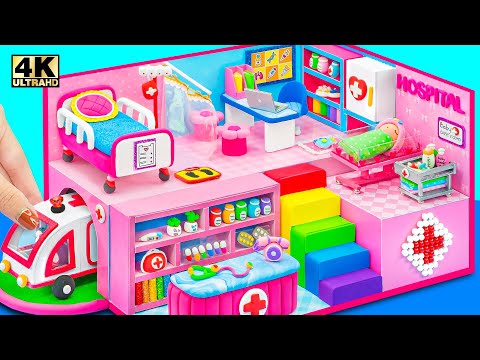 20+ DIY Miniature House Compilation ❤️ How To Make Pink Hospital from Polymer Clay, Cardboard