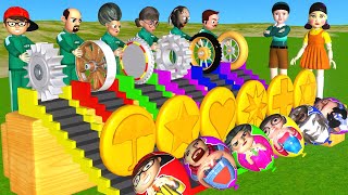 Scary Teacher 3D vs Squid Game Wooden Wheel Rolling Unlock Key Dalgona Shapes Challenge Who's Loser