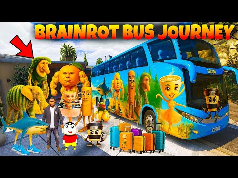 Shinchan & Franklin CRAZY Bus Vacation with Brainrot Animals 🐯🚌 | GTA 5 Telugu Funny Moments