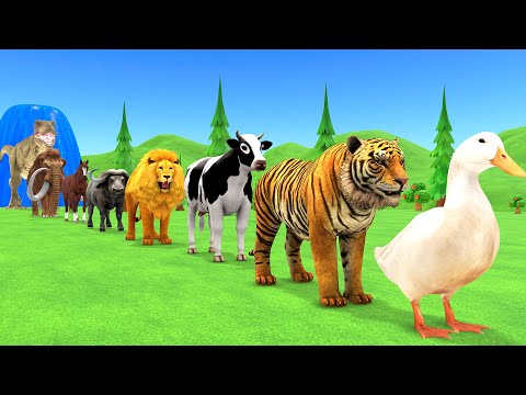 Paint Animals Duck,Tiger,Cow,Lion,Buffalo,Horse,Mammoth,Dinosaur Fountain Crossing Animal Game New