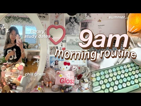 𓇼🩰🐚 9AM REAL *lazy* MORNING ROUTINE✧˚grwm vlog, study dates, aesthetic skincare- summer ୨ৎ 2024