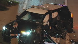 Hollywood police cruiser badly mangled after violent crash