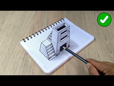 ! Con este TRUCO Dibujar en 3D es mas Facil 🔥 Dibujar una Torre y Escaleras para Principiantes