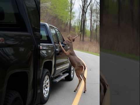 A deer's heroic act saves a car driver from danger 🦌 #deer #rescue #shorts