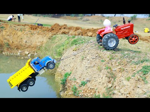 Dump Truck Accident Village River Pulling Out Mahindra Tractor ? gadi wala cartoon | Jcb tractor