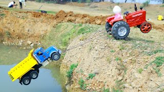 Dump Truck Accident Village River Pulling Out Mahindra Tractor ? gadi wala cartoon | Jcb tractor