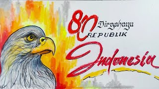 Cara menggambar poster dirgahayu Indonesia || Menggmbar burung garuda