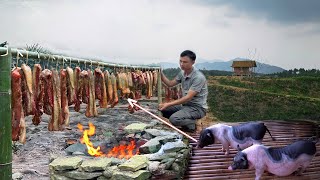 Full video: 9 months raising pigs in the forest, from piglets to smoked meat, gardening