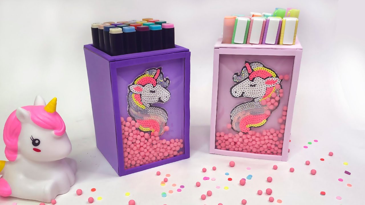 Easy ideas // Cute rack for pencils in Unicorn style from cardboard