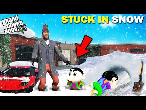 Shinchan Franklin & Pinchan Get STUCK in Snow Tsunami in GTA 5!