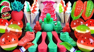 COOL~ SUMMER DESSERT WATERMELON ICE, JELLY, MERINGUE , SPOON ROBOT CHOCOLATE MUKBANG CANDYS