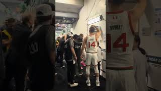 No. 7 Miami Hurricanes celebrate in tunnel after beating No. 10 Missouri Tigers in Round of 64